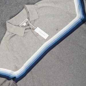 Outerknown Mens Organic Cotton Knit Polo Sweater Grey Blue Stripe Size M #4855